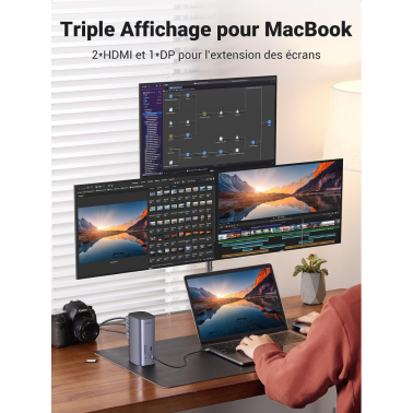 Station Hub USB-C Ugreen Revodok 12 en 1 Supporte PD (Power Delivery) 100W Recharge (90325)