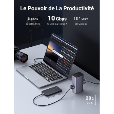 Station Hub USB-C Ugreen Revodok 12 en 1 Supporte PD (Power Delivery) 100W Recharge (90325)