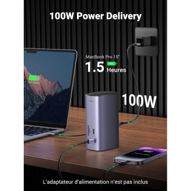 Station Hub USB-C Ugreen Revodok 12 en 1 Supporte PD (Power Delivery) 100W Recharge (90325)