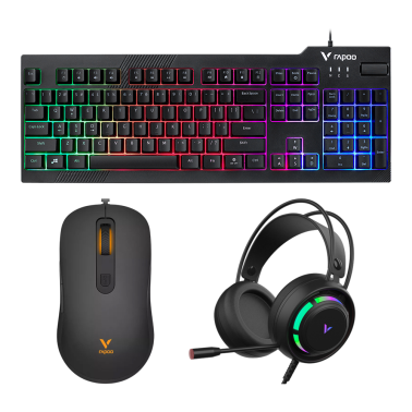Pack gaming filaire 4-en-1 Rapoo V125S - Clavier, souris, casque et tapis