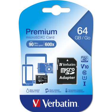 microSDXC 64 GB  avec adaptateur Classe 10