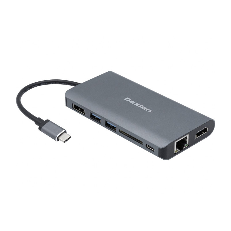 DEXLAN Dock USB Type-C HDMI+DP 4K-LAN-HUB+SD2.0+Charg.PD3.0
